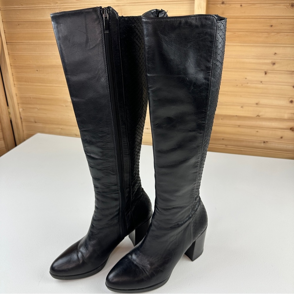 Dune London Knee-High Mid Block Heeled Black Boots Size EU 39 US 8 Dune Black - Picture 3 of 16